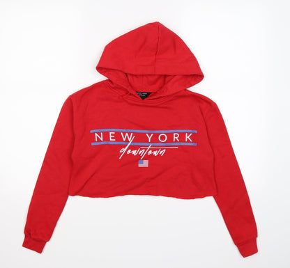 New Look Girls Red  Jersey Pullover Hoodie Size 10-11 Years  - new york. cropped