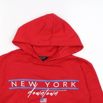 New Look Girls Red  Jersey Pullover Hoodie Size 10-11 Years  - new york. cropped