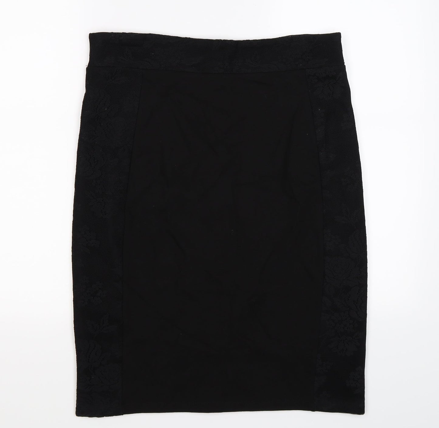 Oasis Womens Black Floral  Straight & Pencil Skirt Size L  - lace floral trim