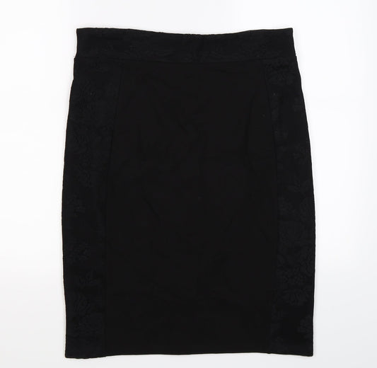 Oasis Womens Black Floral  Straight & Pencil Skirt Size L  - lace floral trim
