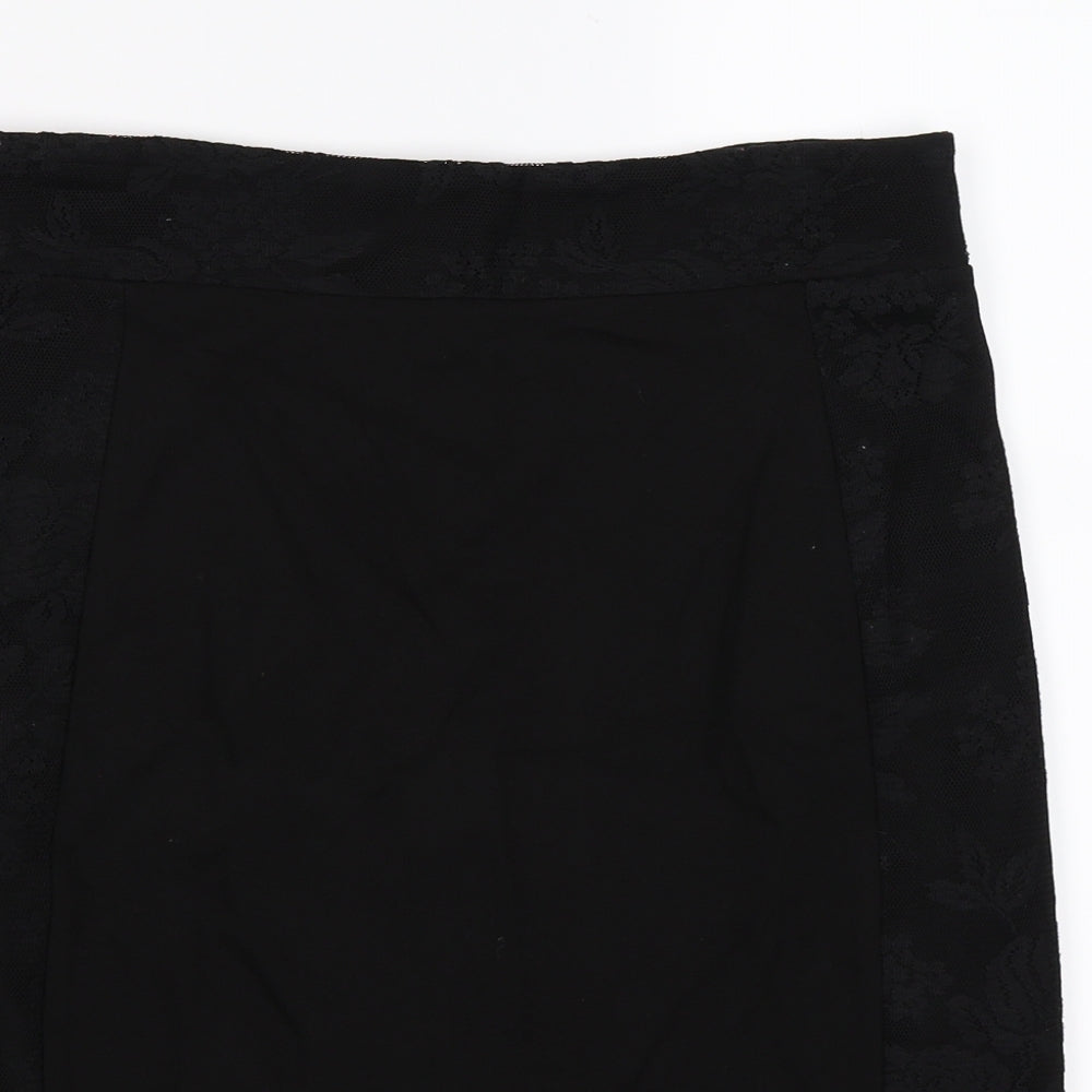 Oasis Womens Black Floral  Straight & Pencil Skirt Size L  - lace floral trim