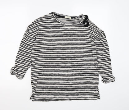 Papaya Womens Grey Striped  Pullover Jumper Size 12  - one cold shoulder