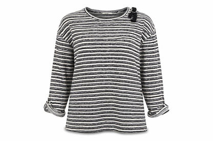 Papaya Womens Grey Striped  Pullover Jumper Size 12  - one cold shoulder