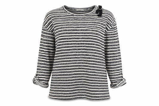 Papaya Womens Grey Striped  Pullover Jumper Size 12  - one cold shoulder