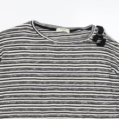 Papaya Womens Grey Striped  Pullover Jumper Size 12  - one cold shoulder