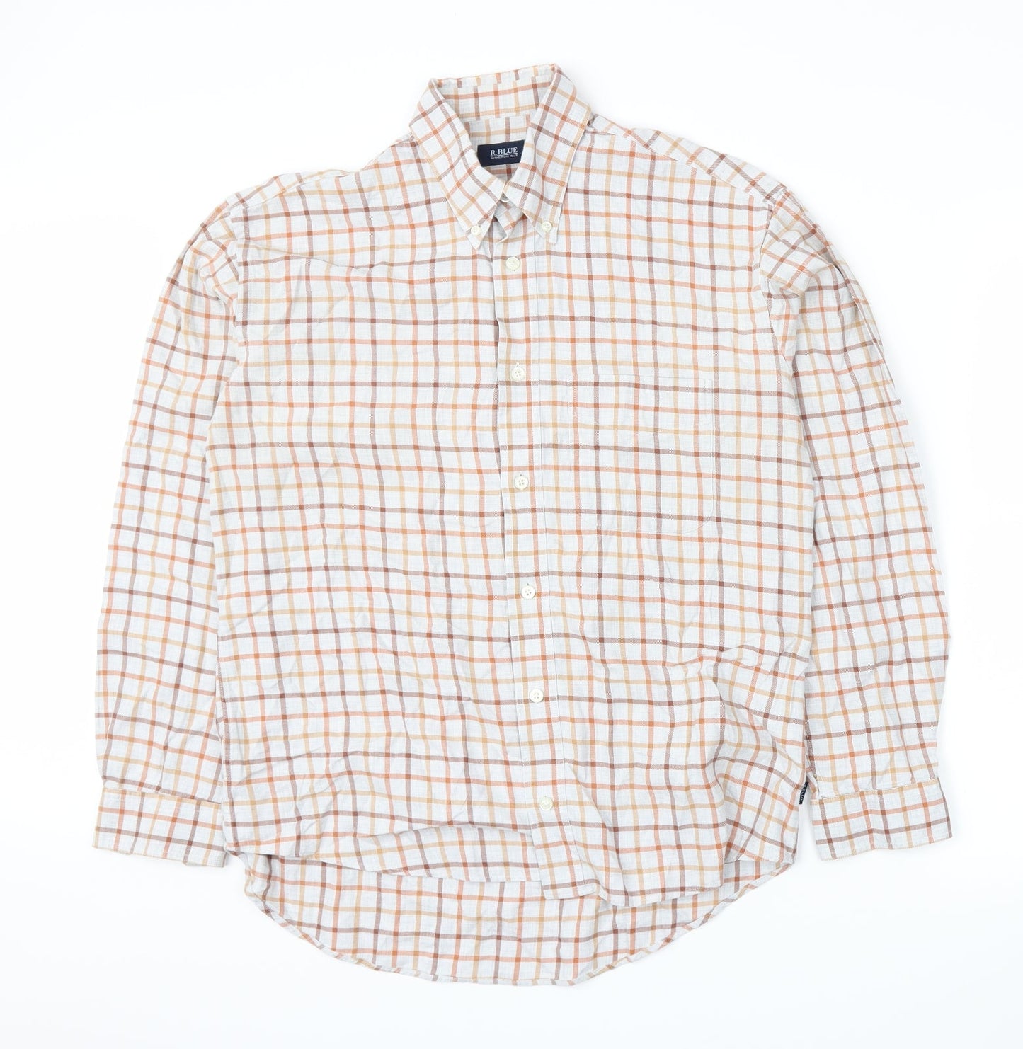 R. Blue Mens Orange Plaid   Button-Up Size M