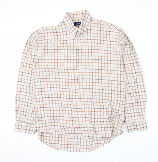 R. Blue Mens Orange Plaid   Button-Up Size M