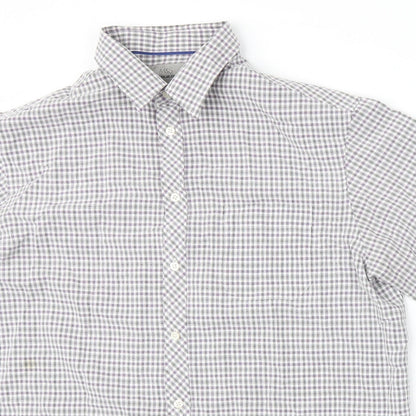 Marks and Spencer Mens White Plaid   Button-Up Size L