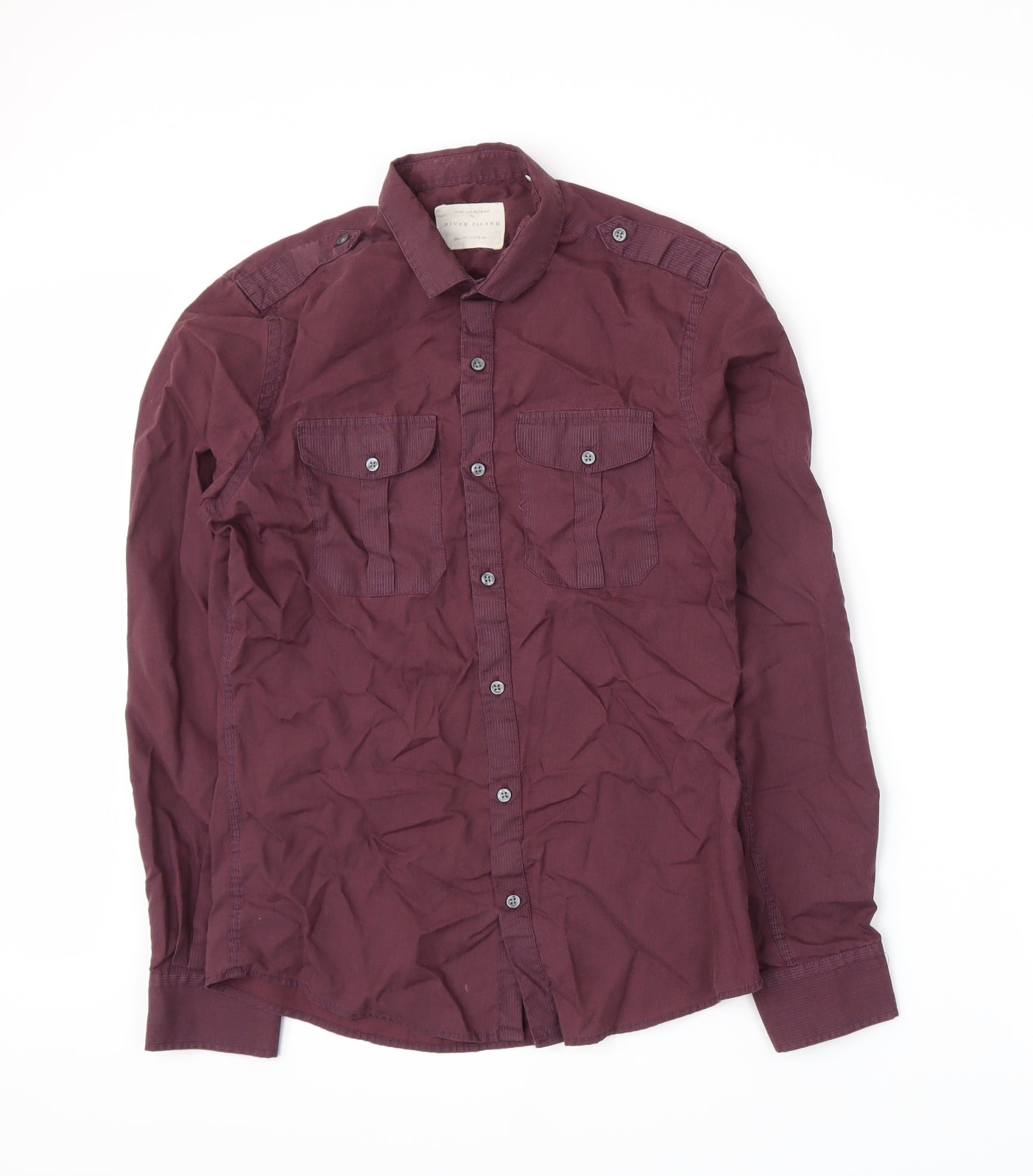 Mens UK Size S River Island Purple  Button-Up Long Sleeve Casual Shirt