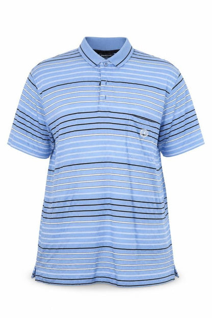 Meantime Womens Blue Striped  Basic Polo Size XL
