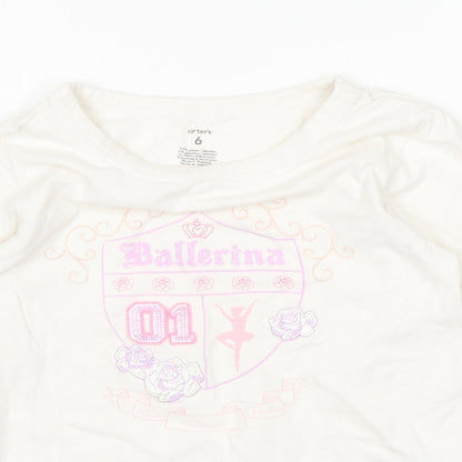 Carter's Girls White   Basic T-Shirt Size 6 Years