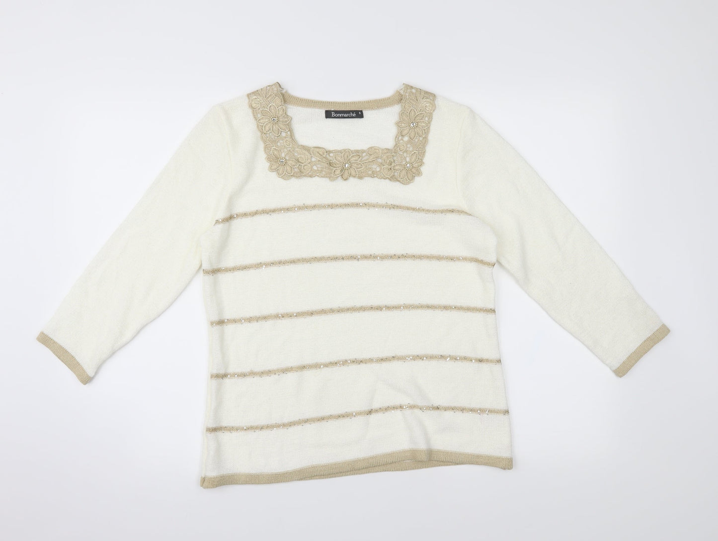 Womens UK Size S Bon Marché White Basic T-Shirt