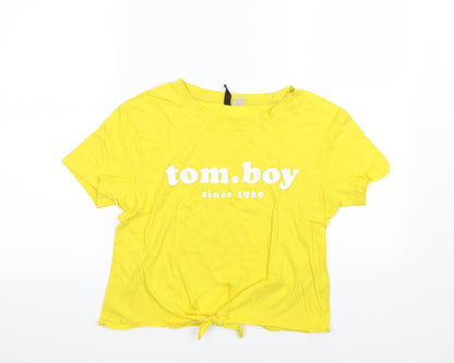 Divided Womens Yellow   Cropped T-Shirt Size S