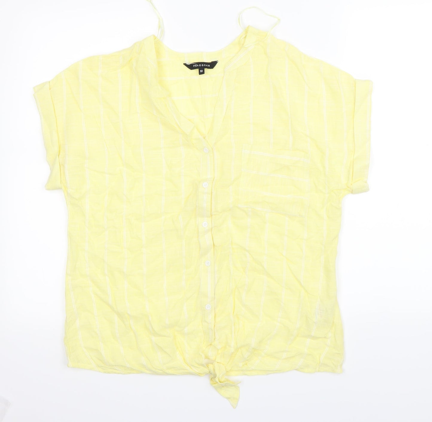Womens UK Size 10 Peacocks Yellow Basic Button-Up