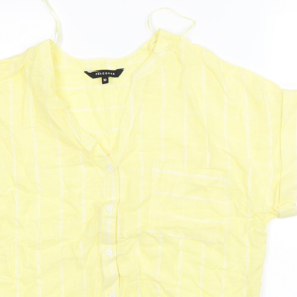 Womens UK Size 10 Peacocks Yellow Basic Button-Up