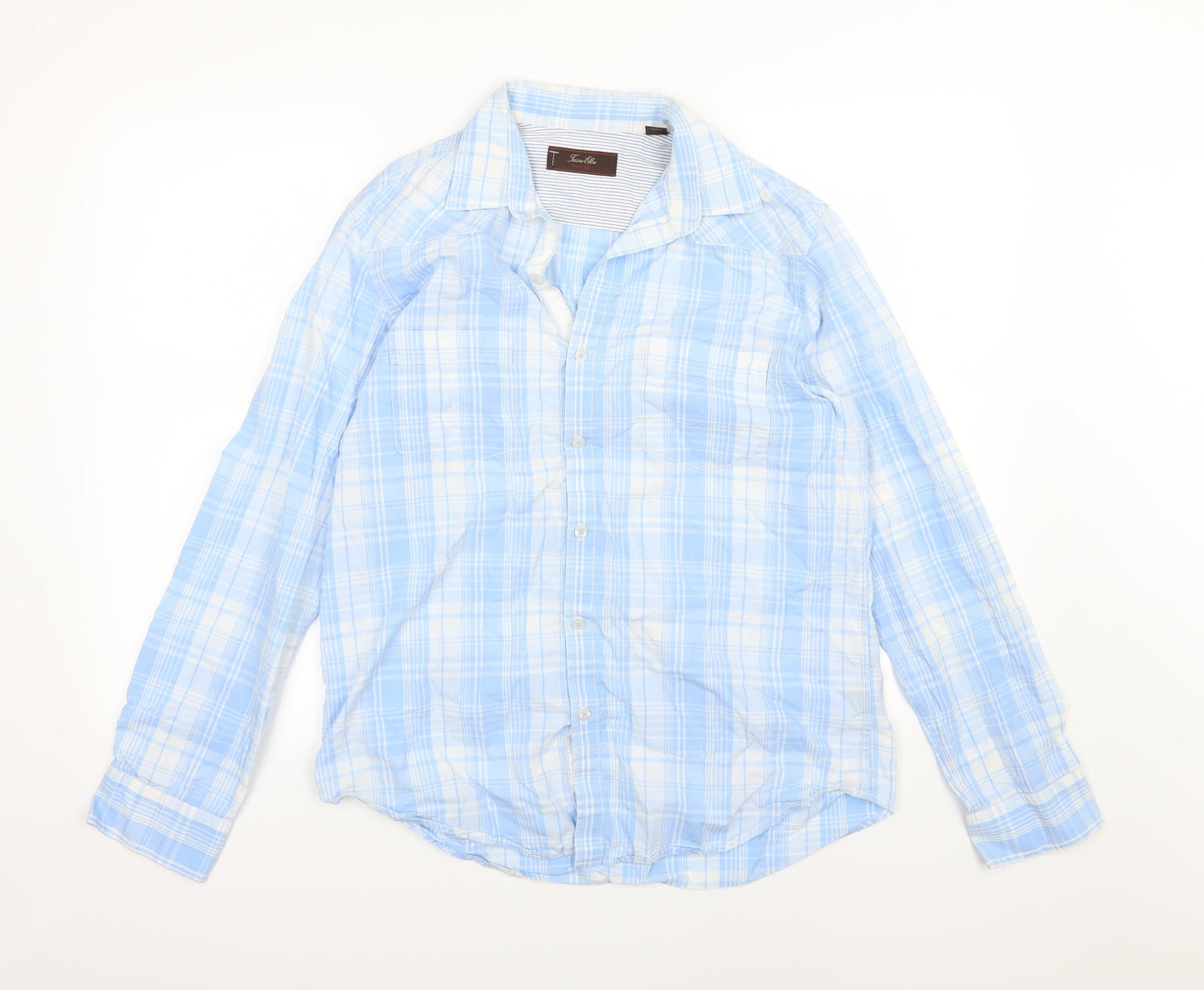 Tasso Ella Mens Blue Striped Woven  Button-Up Size M