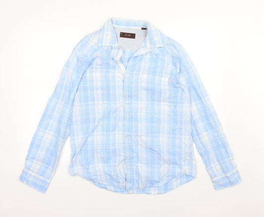 Tasso Ella Mens Blue Striped Woven  Button-Up Size M