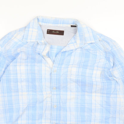 Tasso Ella Mens Blue Striped Woven  Button-Up Size M
