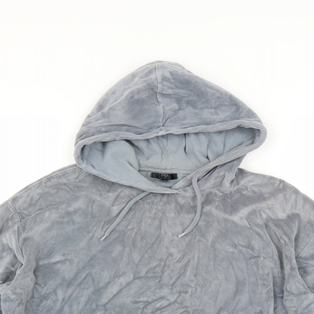 Close-up detail of Topshop women’s grey pullover hoodie, size UK 8