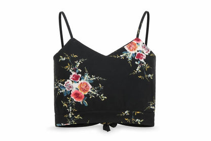 Front view of Preworn women’s black floral camisole blouse, size S