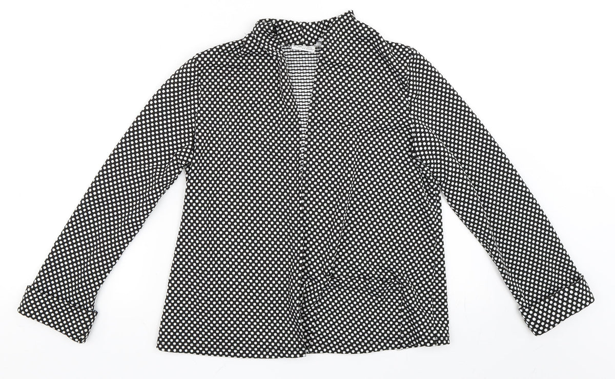 Front view of Kim Rogers women’s black polka dot jacket blazer, size M