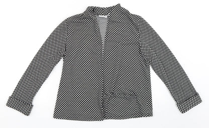 Front view of Kim Rogers women’s black polka dot jacket blazer, size M