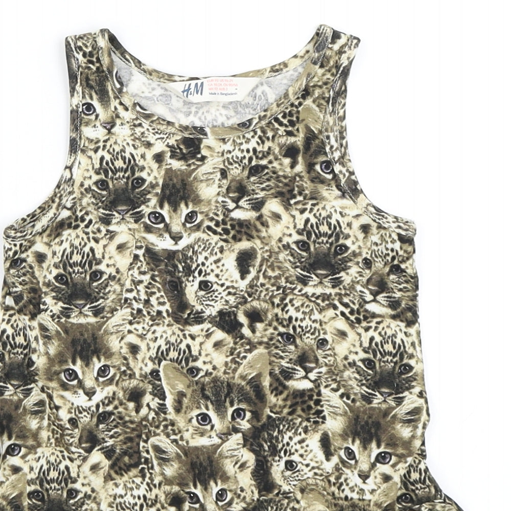 H&M Girls Beige   Shift  Size 18-24 Months  - Cat Dress