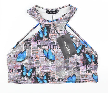 Pretty Little Thing Womens Purple Animal Print  Cropped Tank Size 14  - Butterflies