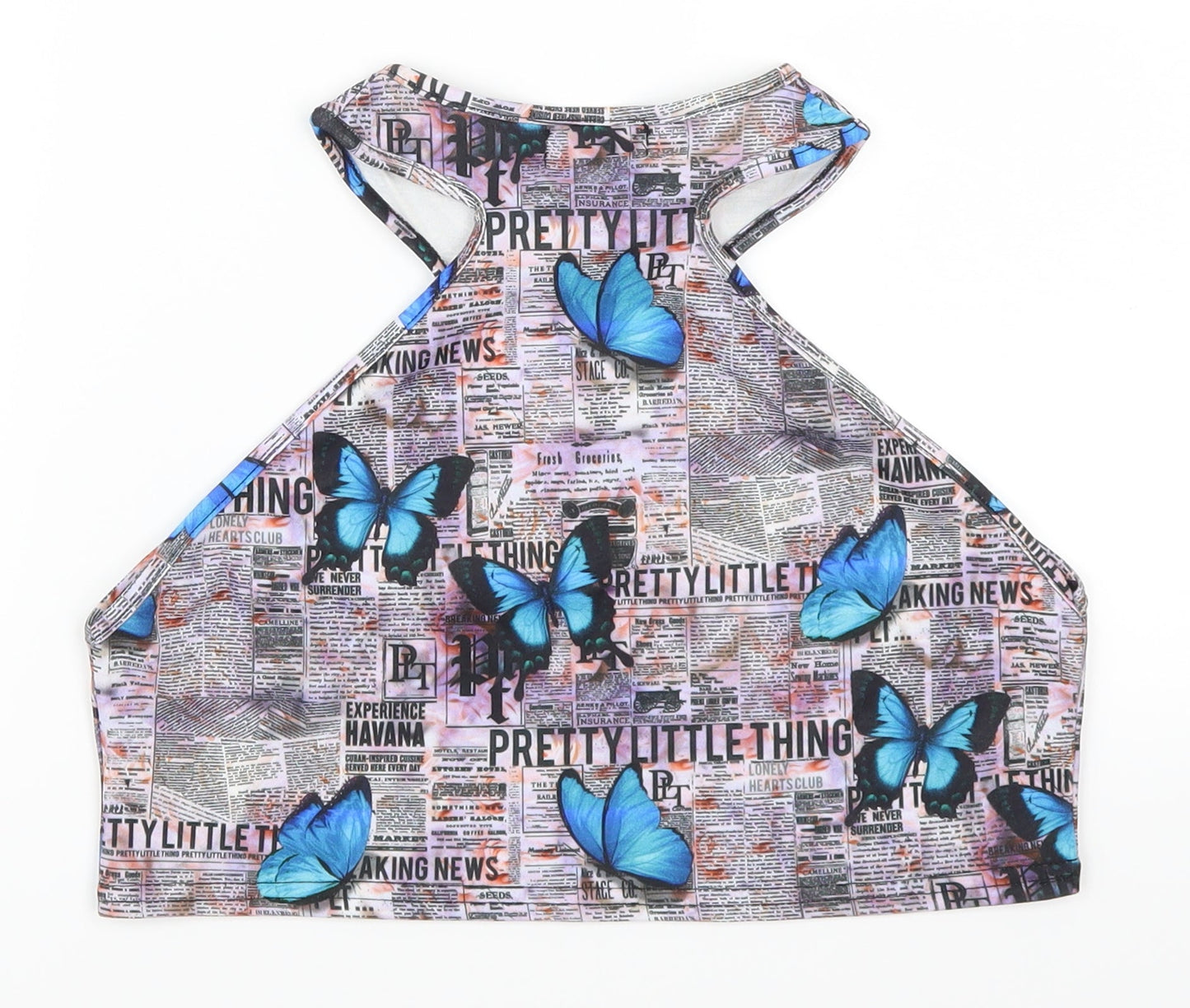 Pretty Little Thing Womens Purple Animal Print  Cropped Tank Size 14  - Butterflies