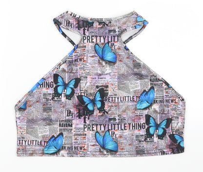 Pretty Little Thing Womens Purple Animal Print  Cropped Tank Size 14  - Butterflies