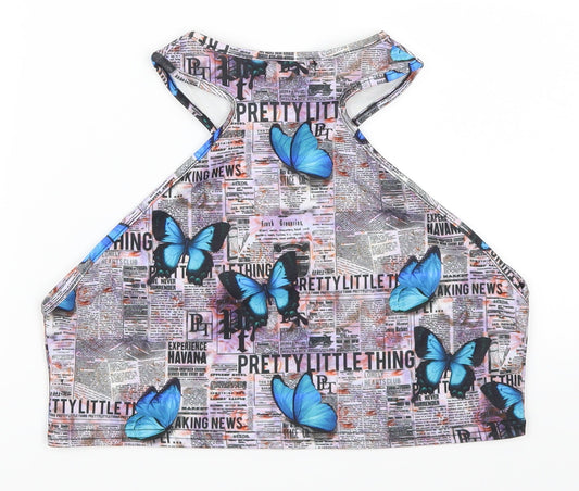 Pretty Little Thing Womens Purple Animal Print  Cropped Tank Size 14  - Butterflies