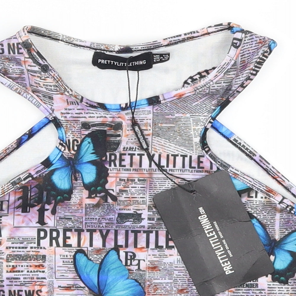 Pretty Little Thing Womens Purple Animal Print  Cropped Tank Size 14  - Butterflies