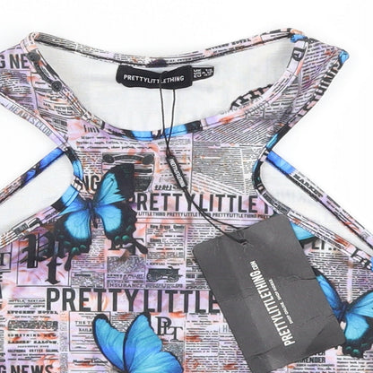 Pretty Little Thing Womens Purple Animal Print  Cropped Tank Size 14  - Butterflies