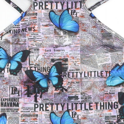 Pretty Little Thing Womens Purple Animal Print  Cropped Tank Size 14  - Butterflies