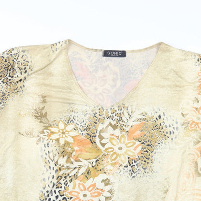 Womens UK Size L Sonic Collection Beige Basic T-Shirt