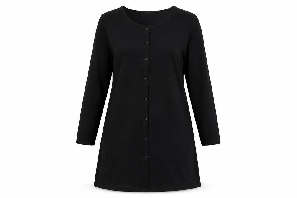 Front view of Sunnyme women’s black rayon a-line, size XL