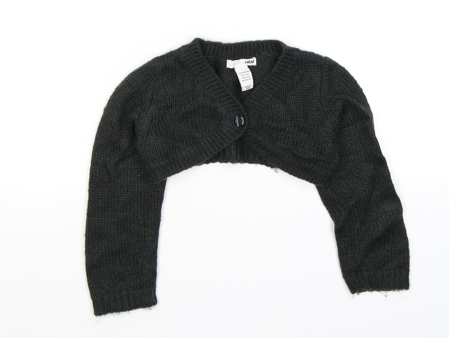 H&M Girls Green  Knit Shrug Jumper Size 2-3 Years  - with glitter