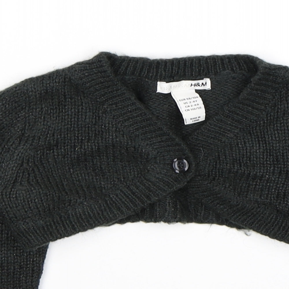 H&M Girls Green  Knit Shrug Jumper Size 2-3 Years  - with glitter
