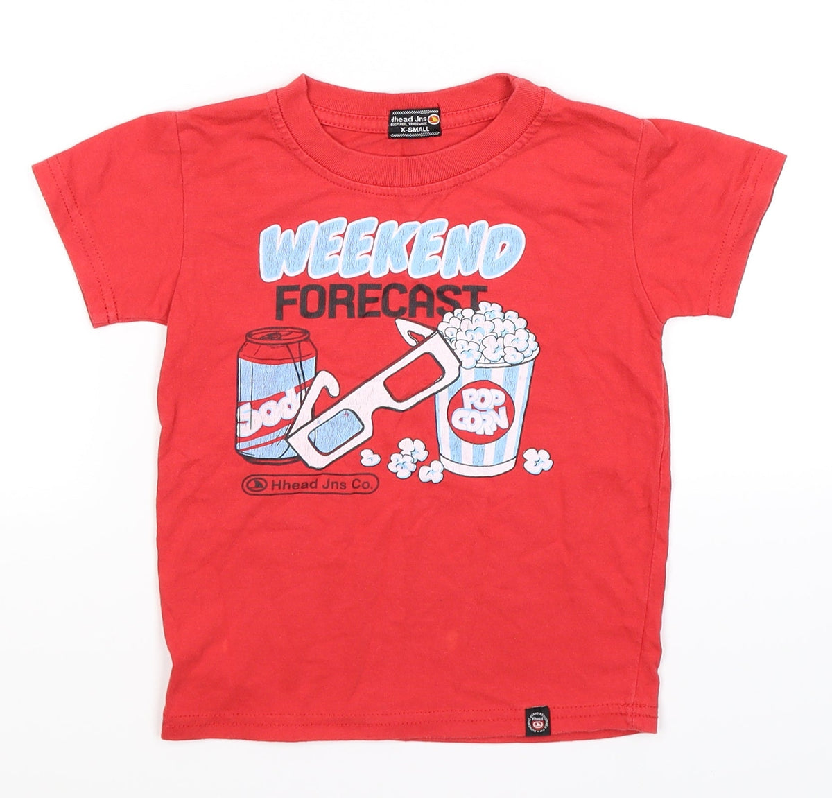 Front view of Hhead Jns boys’ red basic t-shirt, size 3-4, years - weekend popcorn