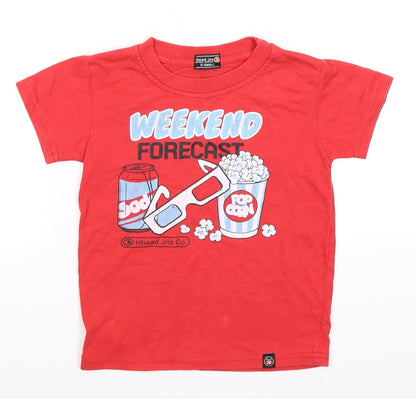 Front view of Hhead Jns boys’ red basic t-shirt, size 3-4, years - weekend popcorn