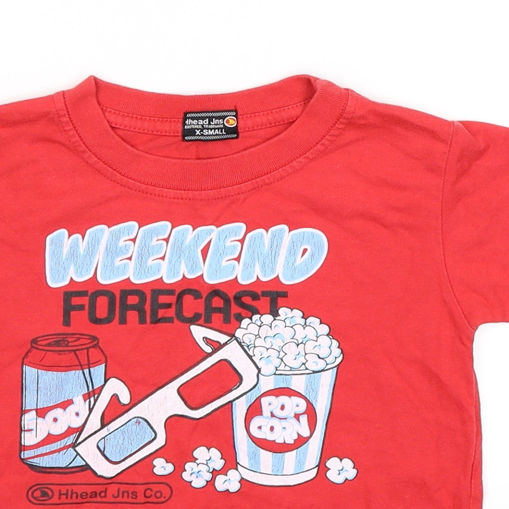 Close-up detail of Hhead Jns boys’ red basic t-shirt, size 3-4, years - weekend popcorn