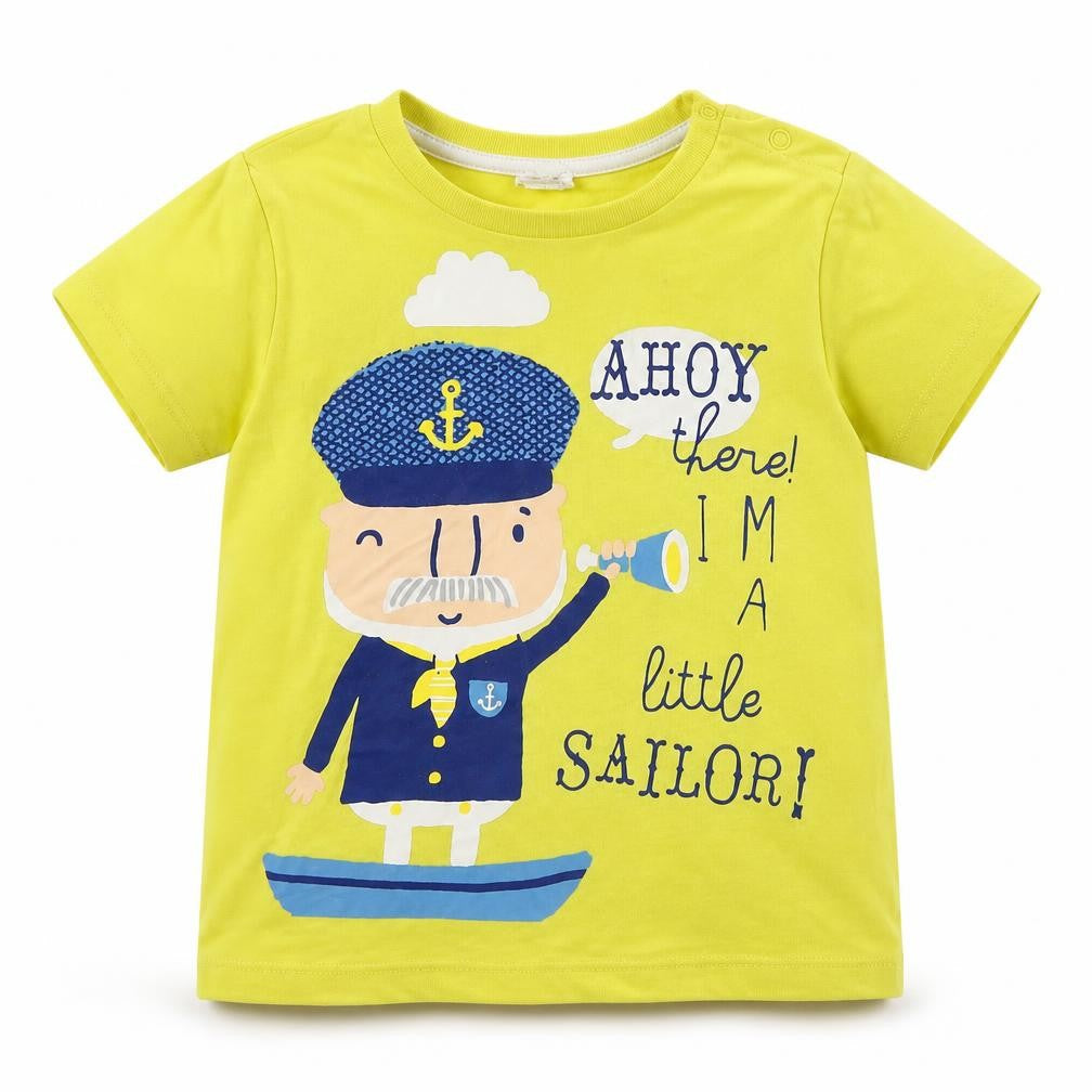 Front view of H&M boys’ yellow basic t-shirt, size 12-18, months - ahoy! sailor