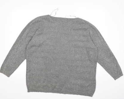 Bonmarché Womens Grey Striped Knit Pullover Jumper Size XL