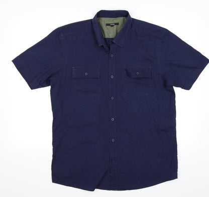 Mens UK Size L gero Blue  Button-Up Short Sleeve Casual Shirt