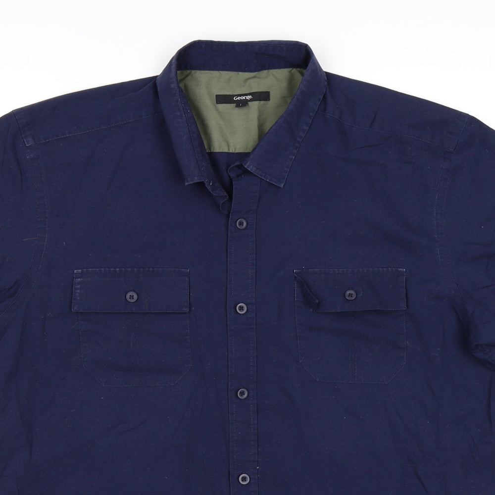 Mens UK Size L gero Blue  Button-Up Short Sleeve Casual Shirt