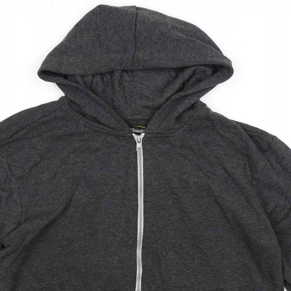 all basics Mens Grey  Jersey Full Zip Hoodie Size S