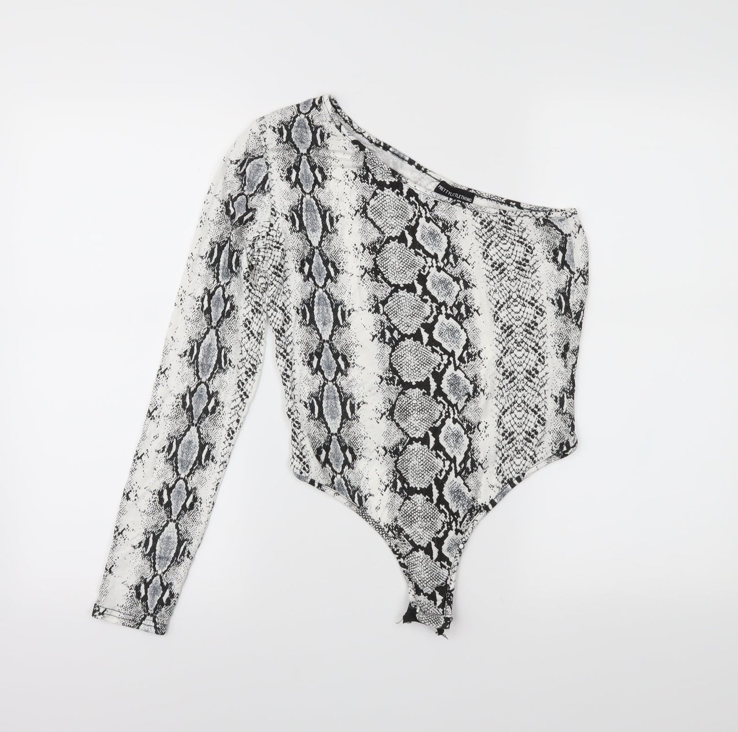 PRETTYLITTLETHING Womens White Animal Print  Bodysuit One-Piece Size 10