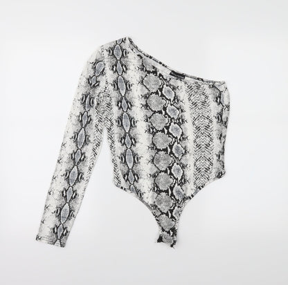 PRETTYLITTLETHING Womens White Animal Print  Bodysuit One-Piece Size 10