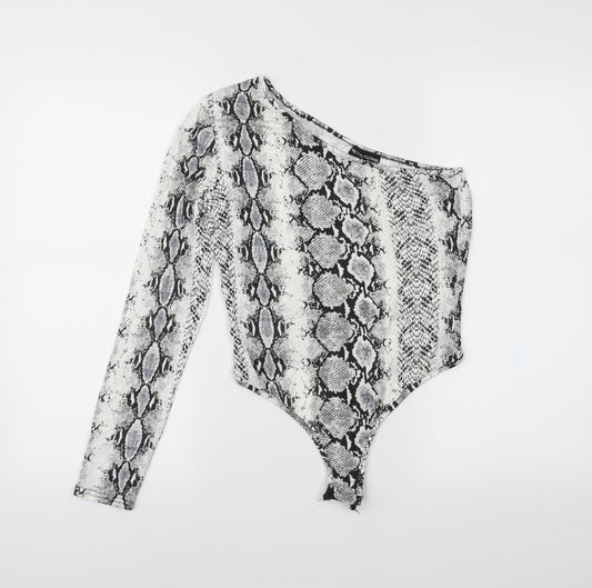 PRETTYLITTLETHING Womens White Animal Print  Bodysuit One-Piece Size 10