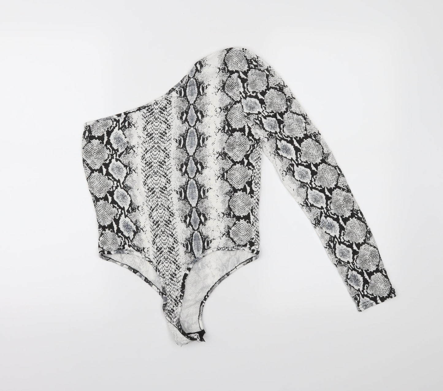 PRETTYLITTLETHING Womens White Animal Print  Bodysuit One-Piece Size 10